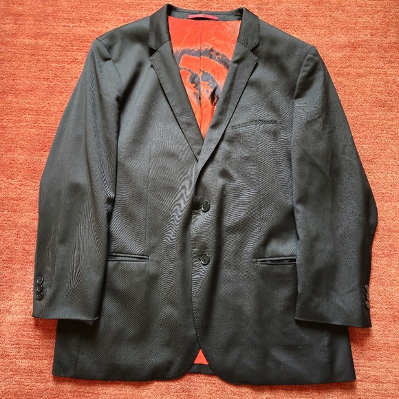 HUGO Boss Marzotto 100% Wool Blazer Suit Jacket Size 46R Black Red Lined - Picture 1 of 13